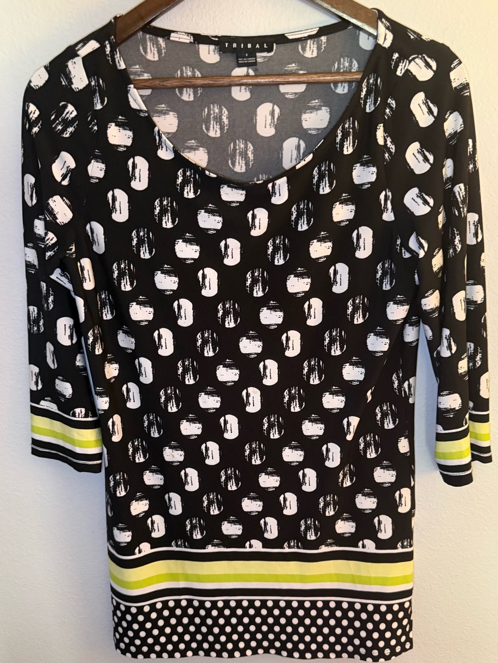 Tribal Black White Top with Lime Stripe Accents
